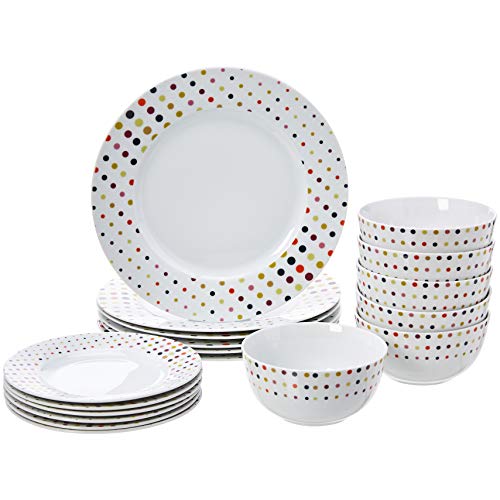 Product Cover AmazonBasics 18-Piece Kitchen Dinnerware Set, Plates, Dishes, Bowls, Service for 6, Dots