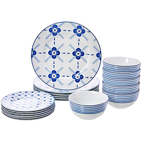 Product Cover AmazonBasics 18-Piece Kitchen Dinnerware Set, Plates, Dishes, Bowls, Service for 6, Cottage