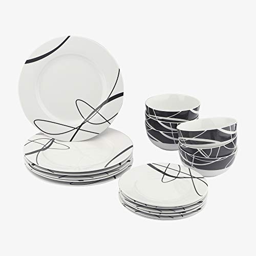 Product Cover AmazonBasics 18-Piece Kitchen Dinnerware Set, Plates, Dishes, Bowls, Service for 6, Cursive