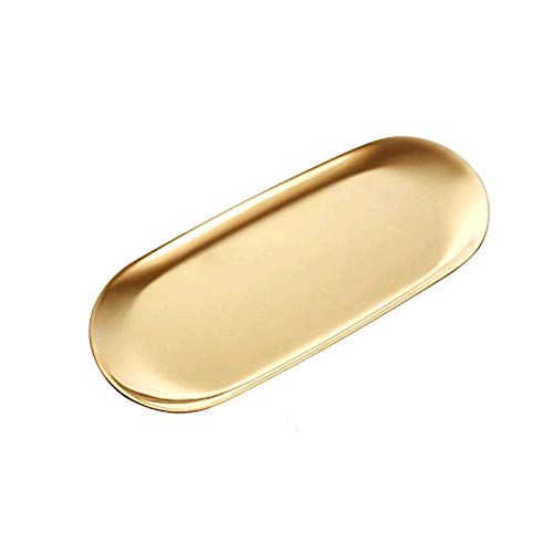 Product Cover boweiwj Stainless Steel Towel Tray Storage Tray Tray Dish Plate Tea Tray Fruit Trays Cosmetics Jewelry Organizer Gold Oval Tray 9in