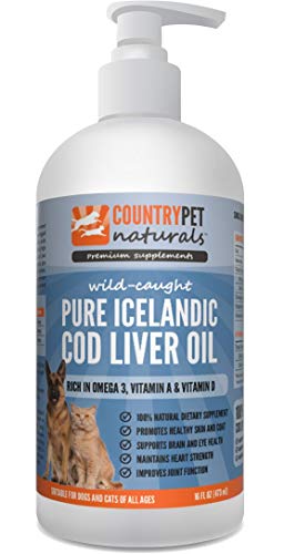 Product Cover Pure Wild Icelandic Cod Oil for Dogs & Cats (16 oz) - 100% Natural Omega 3 Liquid Pet Food Supplement - EPA & DHA Fatty Acids Promote Healthy Skin & Coat, Stronger Immunity, Improve Joint Function