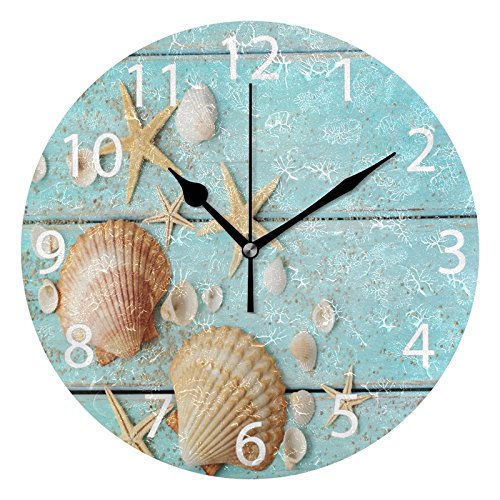 Product Cover ALAZA Vintage Marine Seashells Round Acrylic Wall Clock, Silent Non Ticking Oil Painting Home Office School Decorative Clock Art