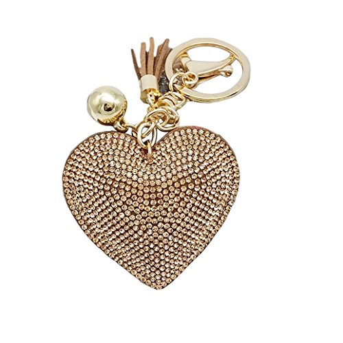 Product Cover HEART SPEAKER Romantic Dazzling Rhinestone Love Heart Charm Pendant Fringe Keychain Keyring (Khaki)