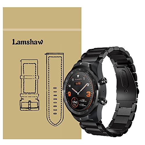 Product Cover for TicWatch Pro Band, Lamshaw Stainless Steel Metal Replacement Straps for TicWatch Pro/TicWatch S2 / TicWatch E2 Smartwatch Band (Black)