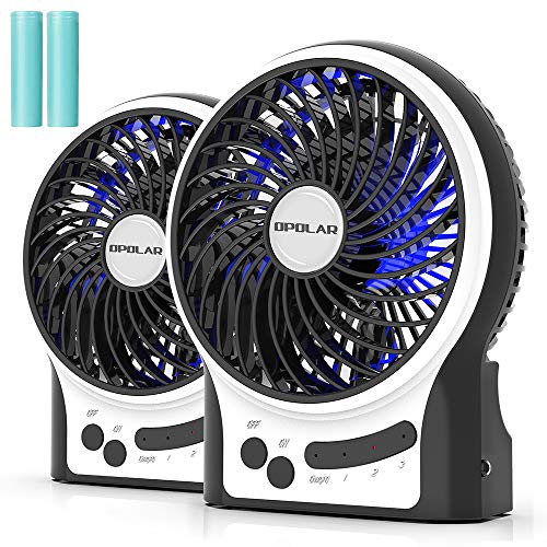 Product Cover OPOLAR Battery Operated Travel Fan, Portable Personal Handheld Face Fan, 3-13 Working Hours, 3 Speeds, Strong Wind with Internal and Side Light, Quiet Rechargeable Desk Fan for Boating-4'' / 2 Pack