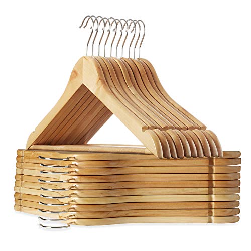 Product Cover Casafield - 20 Natural Wooden Suit Hangers - Premium Lotus Wood with Notches & Chrome Swivel Hook for Dress Clothes, Coats, Jackets, Pants, Shirts, Skirts