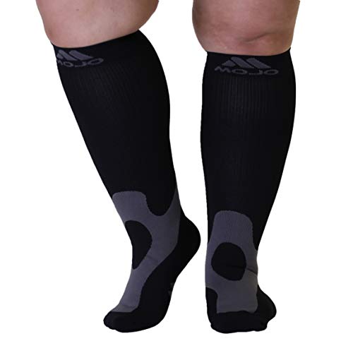 Product Cover 5XL Mojo Compression Socks 20-30mmHg EX-Wide Plus Size Calf Compression Stockings Edema, Varicose Veins, Lymphedema Black 5X-Large