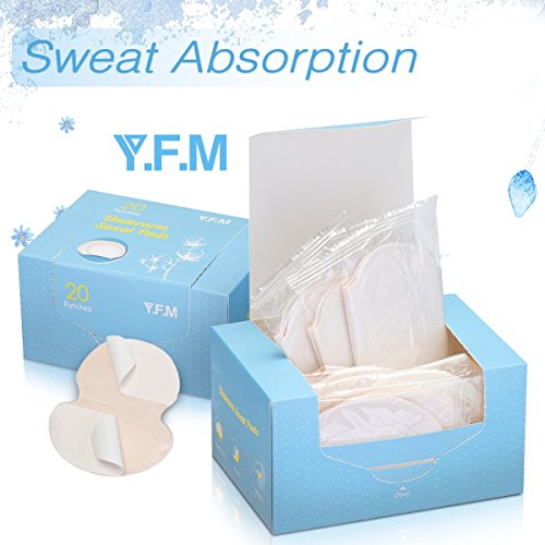 Product Cover Underarm Sweat Pads, Y.F.M Underarm Antiperspirant Sticker Absorbing Sweat Pads non-woven fabric Disposable Shield Dress Shields Sweat Guard for Women and Men [40 Pack/20 Pairs]