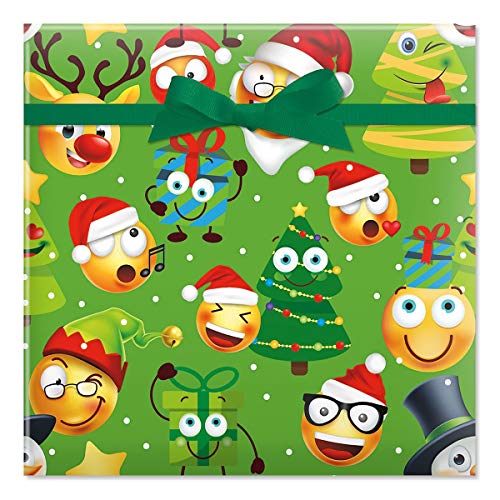 Product Cover Christmas Emoji Jumbo Rolled Wrap - 1 Giant Roll, 23 Inches Wide by 35 feet Long, Heavyweight, Tear-Resistant, Holiday Wrapping Paper