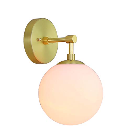 Product Cover Wall Light 1 Light Vintage Wall Sconce with White Globe Glass in Satin Brass, Bathroom Vanity Lighting Suitable for Living Room & Hallway XiNBEi-Lighting XB-W1211-SB