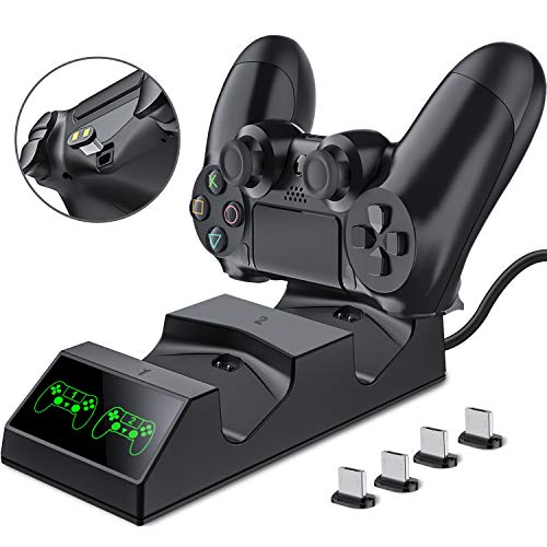 Product Cover BEBONCOOL PS4 Controller Charger Playstation 4 Charger Station with 4 Micro USB Charging Dongles PS4 Controller Dual Charging Dock for Sony Playstation4/PS4 Slim/PS4 Pro Controller