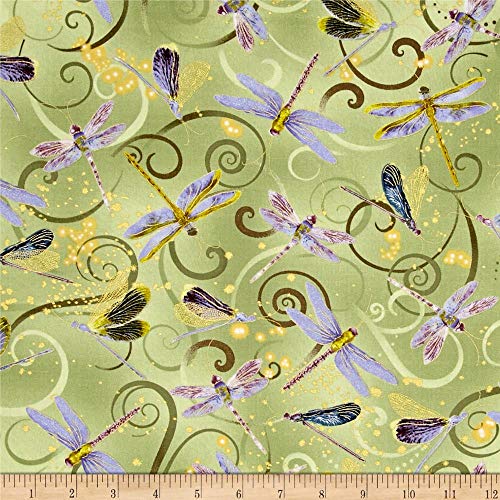 Product Cover Benartex Kanvas Metallic Dancing Dragonflies Celedon Fabric by The Yard