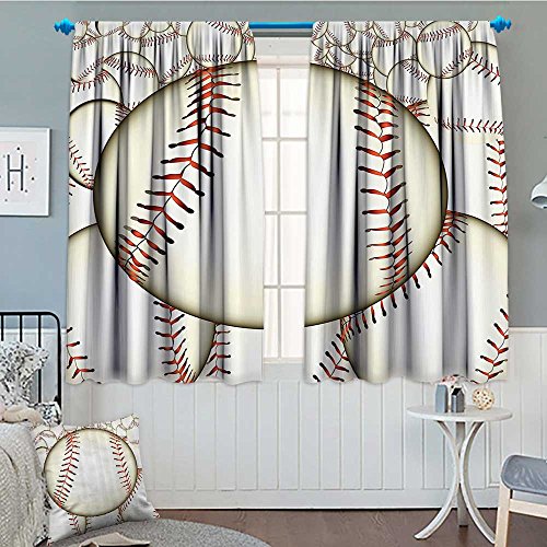 Product Cover Strongger Sports Decor Blackout Window Curtain Pattern of Baseball Balls Background Home Run Rules of The Game Success Score Print Customized Curtains 52