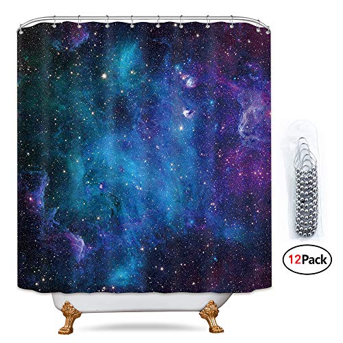Product Cover Riyidecor Galaxy Outer Space Shower Curtain Set Nebula 72x78 Inch Metal Hooks 12-Pack Universe Planets Magical Fantasy Star In Blue Sky Ocean Decor Fabric Panel Bathroom