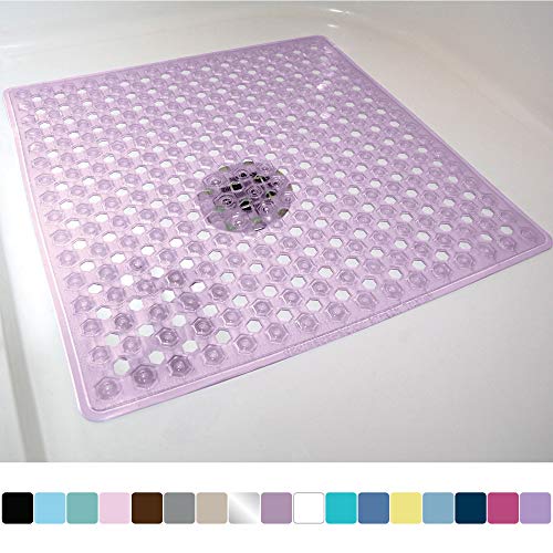Product Cover Gorilla Grip Original Patented Bath, Shower, and Tub Mat, 21x21, Machine Washable, Antibacterial, BPA, Latex, Phthalate Free, Square Bathroom Mats with Drain Holes, Suction Cups, Purple