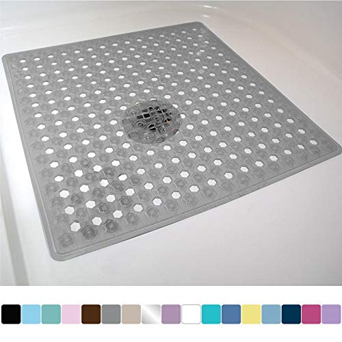 Product Cover Gorilla Grip Original Patented Bath, Shower, and Tub Mat, 21x21, Machine Washable, Antibacterial, BPA, Latex, Phthalate Free, Square Bathroom Mats with Drain Holes, Suction Cups, Gray