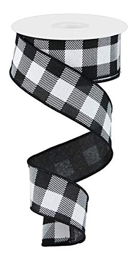 Product Cover Plaid Check Wired Edge Ribbon - 10 Yards (Black, White, 1.5
