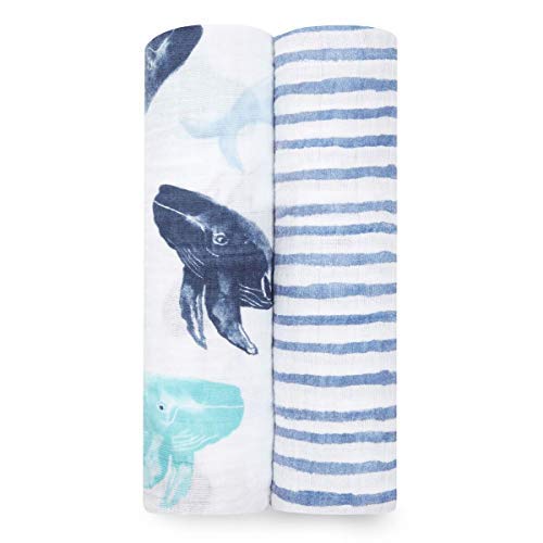 Product Cover aden + anais Swaddle Blanket | Boutique Muslin Blankets for Girls & Boys | Baby Receiving Swaddles | Ideal Newborn & Infant Swaddling Set | Perfect Shower Gifts, 2 Pack, Seafaring