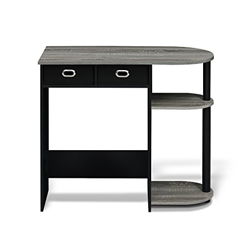 Product Cover FURINNO Go Green Home Laptop Notebook Computer Desk/Table, With 2 Bin Drawers, French Oak Grey/Black/Black