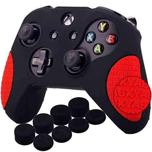 Product Cover YoRHa Thickened Rubber Silicone Cover Skin Case 3D Letters Massage Grip for Xbox One S/X Controller x 1(Black&Red) With PRO Thumb Grips x 8