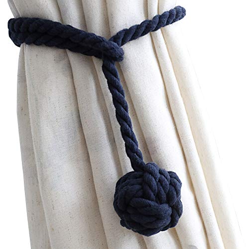 Product Cover DEZENE 4 Pack Curtain Tiebacks,Handmade Natural Cotton Rope Drapery Tie Bakes,Decorative Holdbacks Holders for Window Sheer and Blackout Panels,Navy