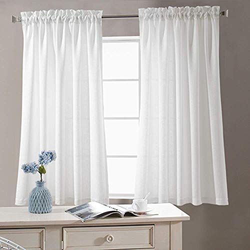 Product Cover jinchan Privacy Semi Sheer Curtains for Bedroom Casual Weave Window Curtains for Living Room 54 inches Long Linen Look White Curtain Panels Pack of 2