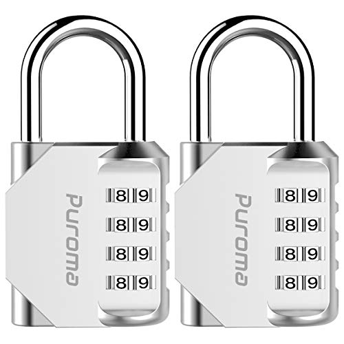 Product Cover Puroma 2 Pack Combination Lock 4 Digit Padlock for School Gym Locker, Sports Locker, Fence, Toolbox, Case, Hasp Storage (Silver)