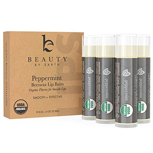 Product Cover Organic Lip Balm Peppermint - 4 Pack of Natural Lip Balm, Lip Moisturizer, Lip Treatment for Dry Lips, Lip Care Gifts for Women or Men, Lip Repair, Organic Chapstick for Soft Lips, Stocking Stuffers