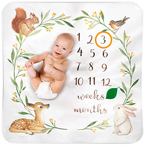 Product Cover Bubzi Co Baby Monthly Milestone Blanket | Baby Girl Gifts & Baby Boy Gifts | Watch Me Grow Woodland Nursery Décor | European Design | Gender Neutral for Newborn Girl & Boy