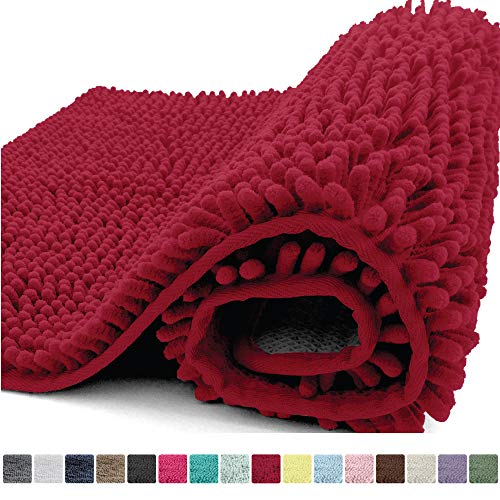 Product Cover Kangaroo Plush Luxury Chenille Bath Rug, 36x24, Extra Soft and Absorbent Shaggy Bathroom Mat Rugs, Washable, Strong Underside, Plush Carpet Mats for Kids Tub, Shower, and Bath Room, Red