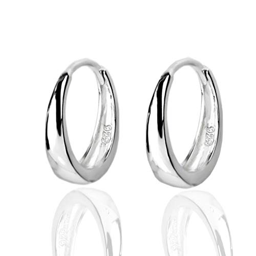 Product Cover Tiny Small Sleeper Hoop Earrings for Women Girls Cartilage 925 Sterling Silver Dainty Huggie Mini Hoops Hypoallergenic 15mm