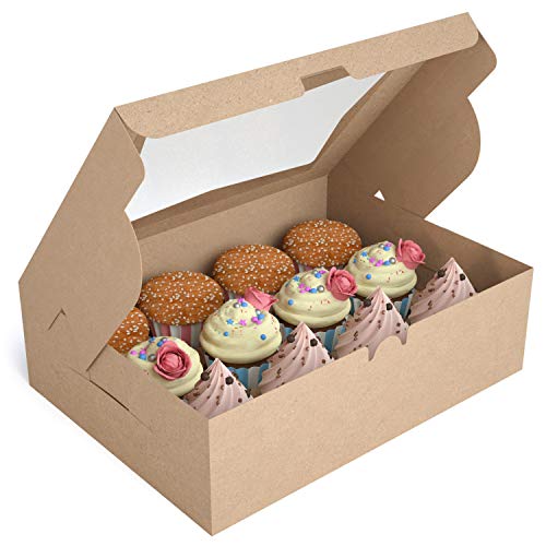 Product Cover X-Chef Cupcake Boxes 12 Packs, Food Grade Kraft Bakery Boxes with Display Windows and Inserts to Fit 12 Cupcakes Muffins or Pastries, 13. 4