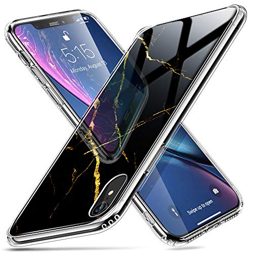 Product Cover ESR Mimic Tempered Glass Case for iPhone XR, 9H Marble Tempered Glass Back Cover [Mimics the Glass Back of iPhone XR]Scratch-Resistant Soft Silicone Bumper Shock Absorption for iPhone XR,Midnight Gold