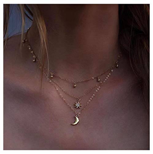 Product Cover CanB Fashion Layered Pendant Necklaces Chain Jewelry with Stars Moon Beads for Women Girls (Gold)