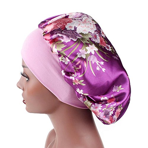 Product Cover Stain Sleeping Cap for Women, Clearance Sale! Iuhan Luxury Wide Band Satin Bonnet Cap Wide-brimmed Comfortable Night Sleep Hat Hair Loss Cap (F)
