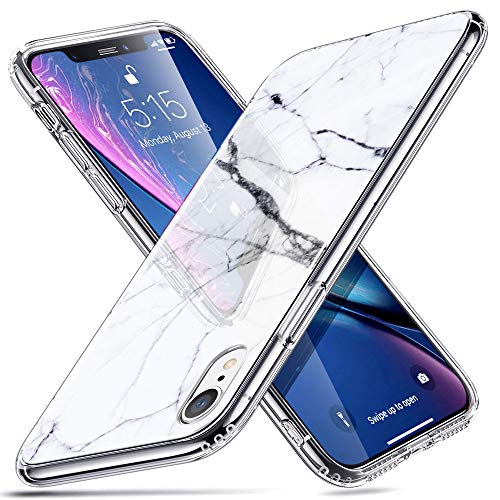 Product Cover ESR Mimic Tempered Glass Case for iPhone XR, 9H Marble Tempered Glass Back Cover [Mimics the Glass Back of iPhone XR]Scratch-Resistant + Soft Silicone Bumper Shock Absorption for iPhone XR, Alabaster