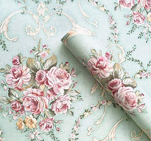 Product Cover UPREDO Vintage Light Green Rural Rose Adhesive Paper Shelf Liner Funitures Dresser Drawer Cabinet Decor 17.7 Inch by 96 Inch