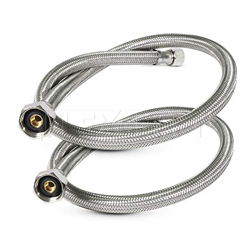 Product Cover FlexCraft 27120-NL-2, Faucet Supply Line Connects Kitchen Sink To Water Supply, Braided Faucet Connector With 1/2 In x 3/8 In Brass Nut, Stainless Steel 20 In (Pack Of 2)