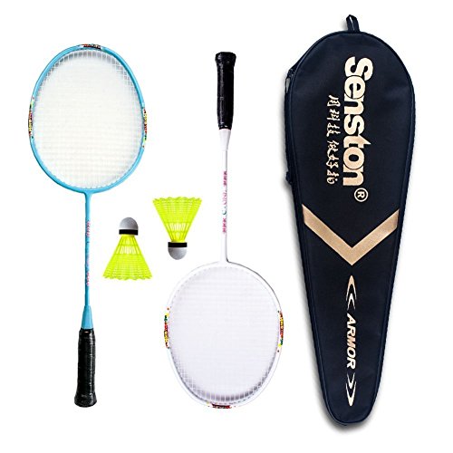 Product Cover Senston Badminton Racket Set for Kids Junior Badminton Racket Kit (Blue+White) Including 2 Racket/2 Shuttlecocks/1 Bag