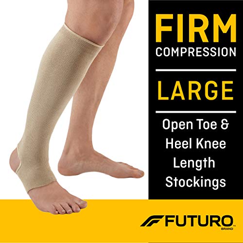 Product Cover Futuro Open Toe/Open Heel Stocking, Unisex, Firm Compression, Large, Beige, Helps Relieve Chronic Leg Conditions and Swelling