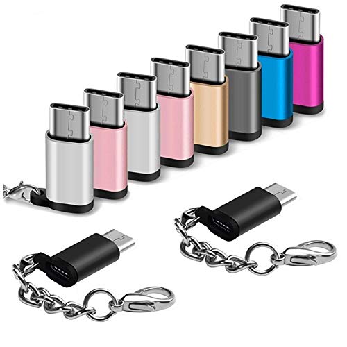 Product Cover USB Type C Adapter 10 Pack Micro USB Female to USB-C Male Converter Android Cable Connector with Keychain Charger fit Samsung Galaxy S10 S9 S8 Plus S9+ Note 10 10+ 9 8 LG V30 V20 G7 G6 G5 Pixel 3 Moto