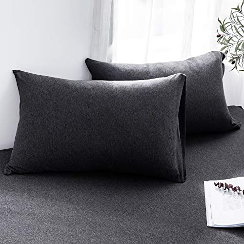 Product Cover LIFETOWN 100% Jersey Cotton Pillowcases, King Pillowcase Set of 2, Super Soft and Breathable (King, Dark Gray)