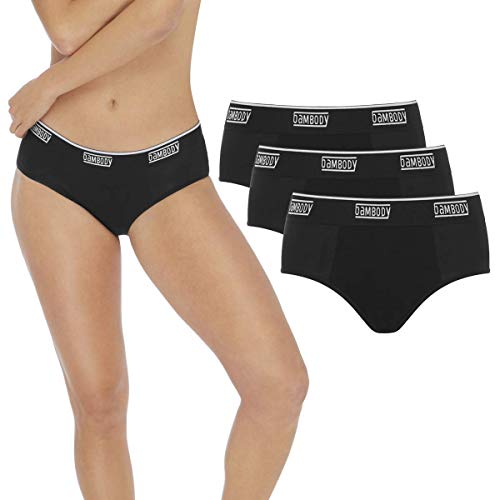 Product Cover Period Panties: Bamboo Hipster for Tweens & Women | Leakproof Briefs for Light-Medium Discharge | Menstrual Underwear (Medium, 3 x Black)