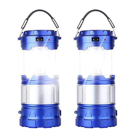 Product Cover 2 Pack Outdoor Camping Lamp, Portable Outdoor Rechargeable Solar LED Camping Light Lantern Handheld Flashlights with USB Charger, Perfect Hiking Fishing Emergency Lights - (2 Pack-Blue)