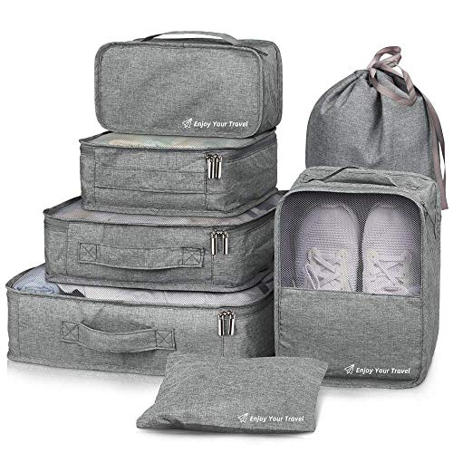 Product Cover Packing Cubes VAGREEZ 7 Pcs Travel Luggage Packing Organizers Set with Laundry Bag (Grey)