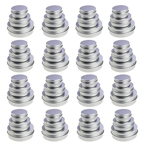 Product Cover LJY 48 Pieces Round Aluminum Cans Screw Lid Metal Tins Jars Empty Slip Slide Containers (Mixed Sizes)