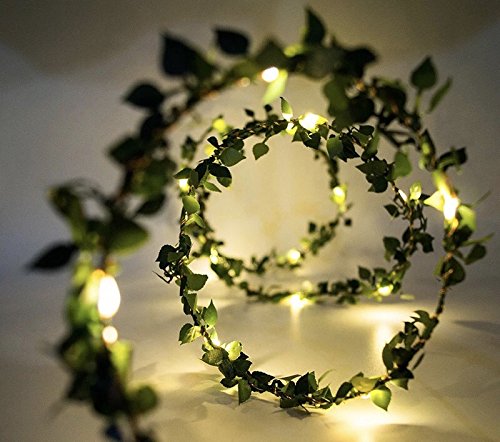 Product Cover Glimmer Lightings Green Leaf Garland Decoration LED Rice Light Battery Operated, Copper Wire (5 m)
