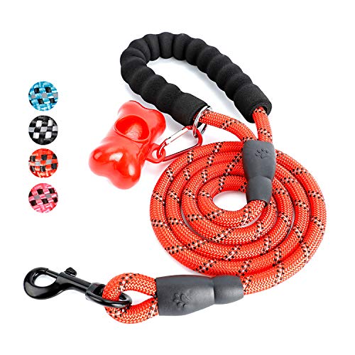 Product Cover Toozey 5 FT Dog Leash, Rope Leash with Comfortable Padded Handle and Reflective Threads, Heavy Duty Braided Leash for Medium Large Dogs, Red
