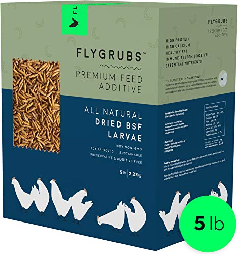 Product Cover FLYGRUBS Superior to Dried Mealworms for Chickens (5 lbs) - Non-GMO - 85X More Calcium Than Meal Worms - Chicken Feed & Molting Supplement - FDA Approved BSF Larvae Treats for Hens, Ducks, Birds