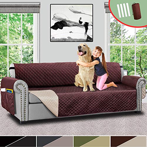 Product Cover Vailge Oversize Reversible Sofa Cover,Extra Large Sofa Slipcover with Strap,Pocket,Extra Width Up to 78 Inches,Furniture Protector Machine Washable,Couch Covers for Dog(Oversize Sofa:Chocolate/Beige)